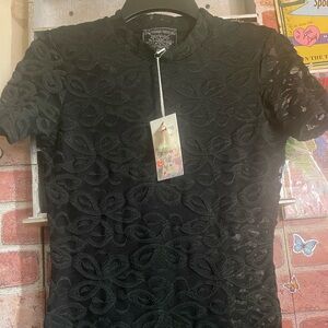 Johnny Was Black Fitted Embellished Blouse